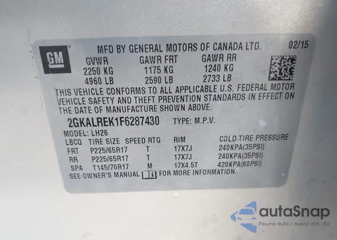 2015 GMC Terrain Sle-2 from USA, damaged, VIN 2GKALREK1F6287430